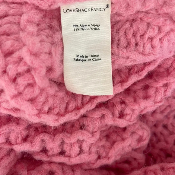 LoveShackFancy Leyland Chunky Cable Knit Turtleneck Sweater in Pink Rose Small - Picture 9 of 10
